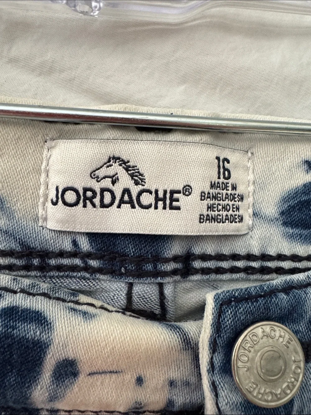 Jordache Navy and White Tie-Dye Button-Front Stretch Denim Shorts